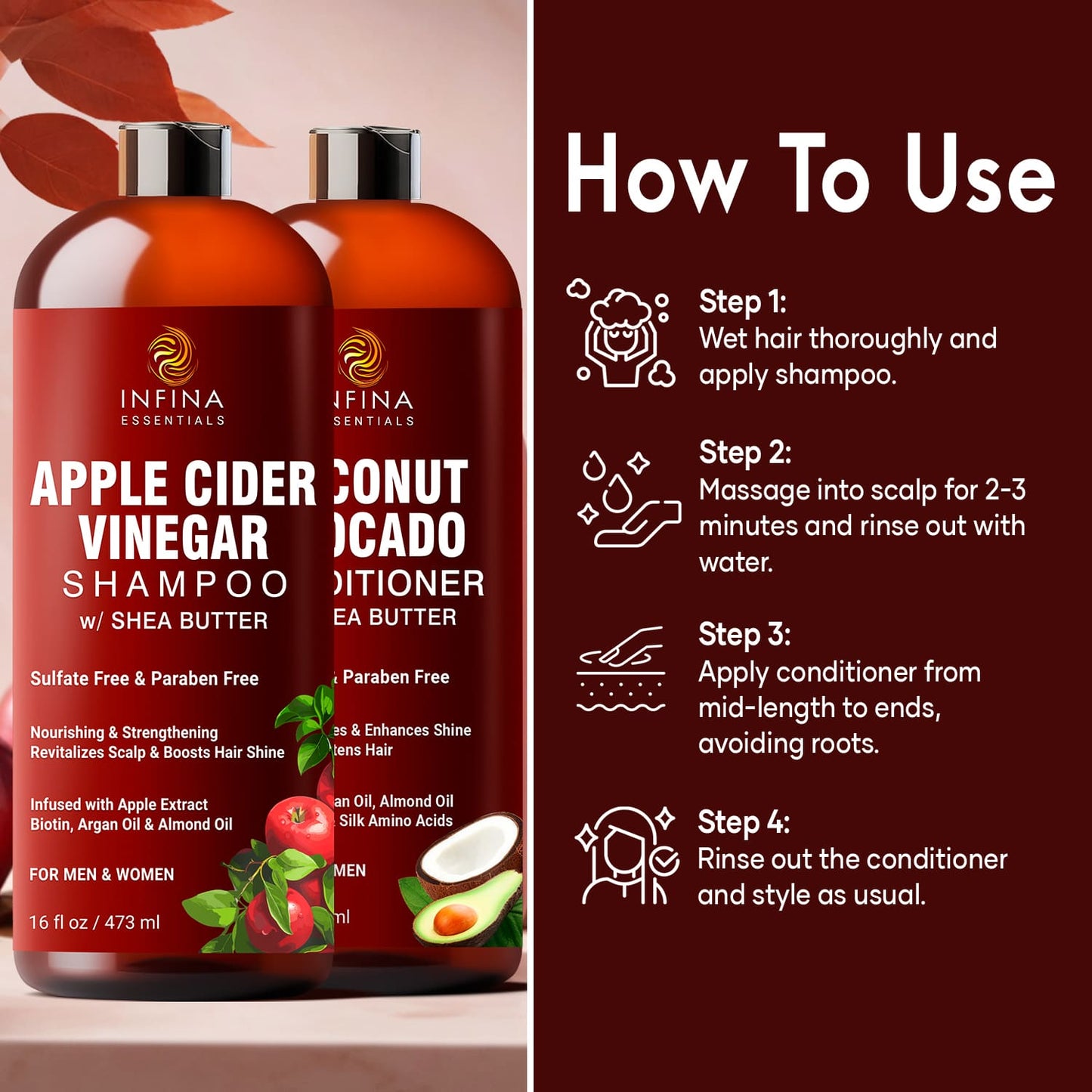 Apple Cider Vinegar Shampoo and Conditioner (16 fl oz)