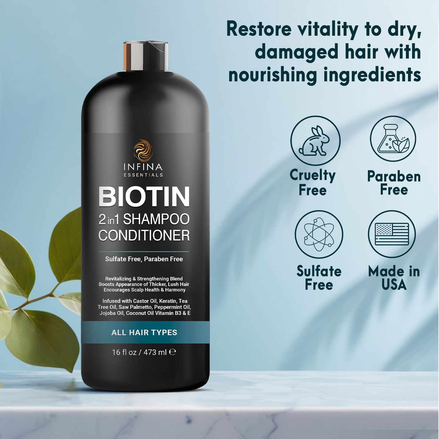 Biotin Shampoo and Conditioner 2 in 1 (16 fl oz)
