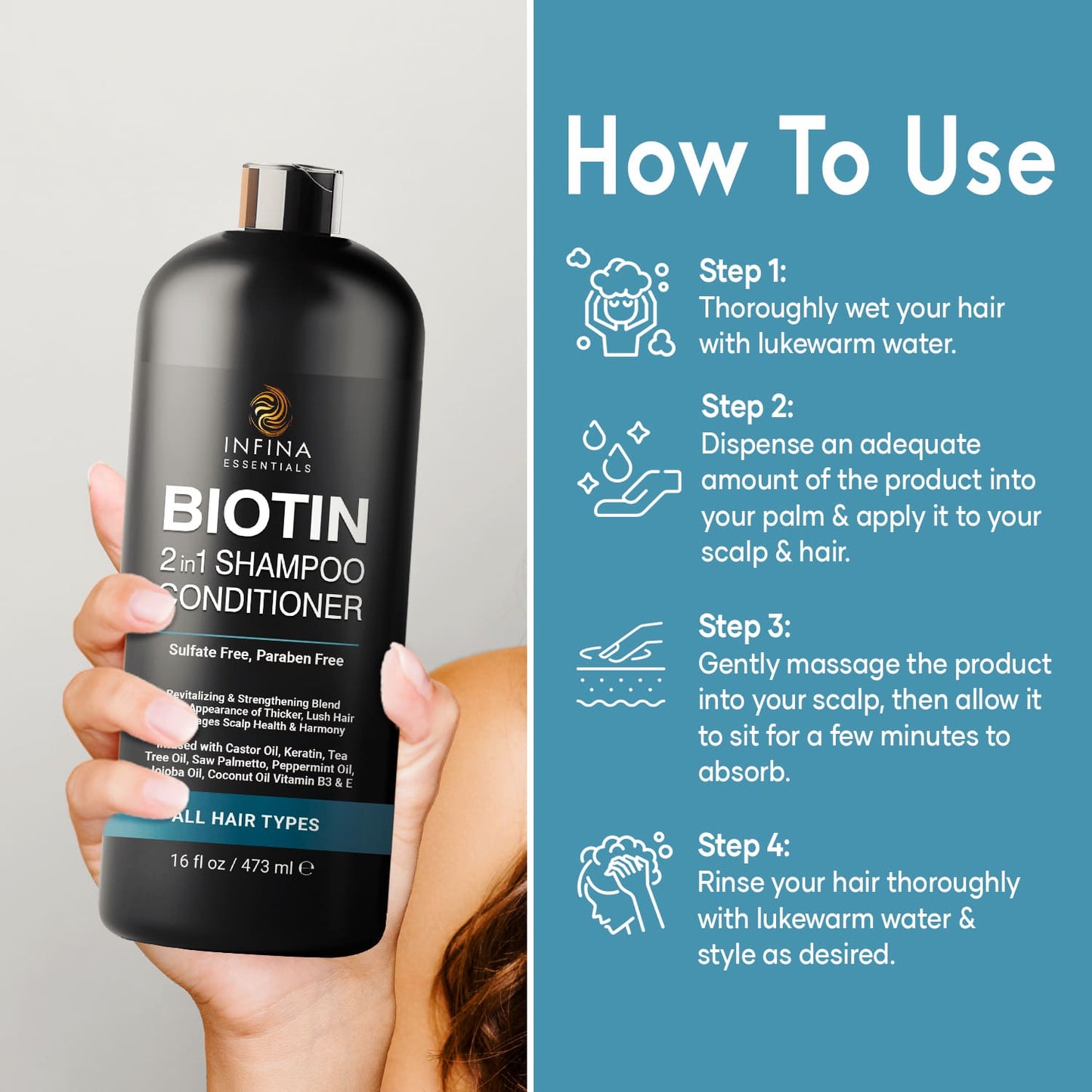 Biotin Shampoo and Conditioner 2 in 1 (16 fl oz)
