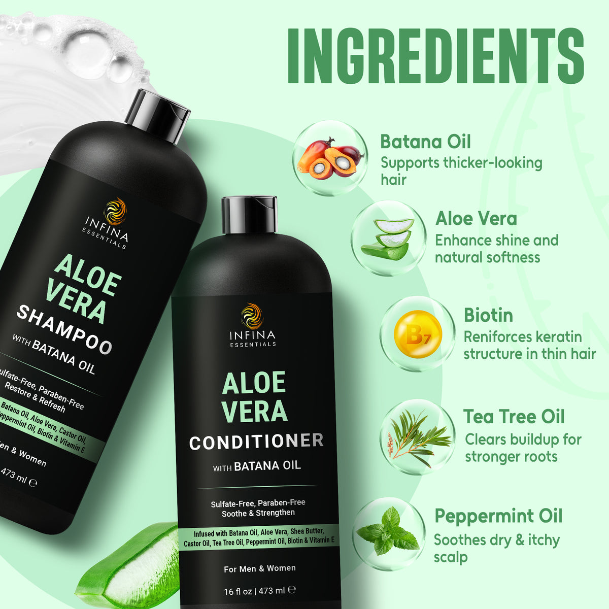 Aloe Vera Shampoo & Conditioner with Batana Oil (16 floz)