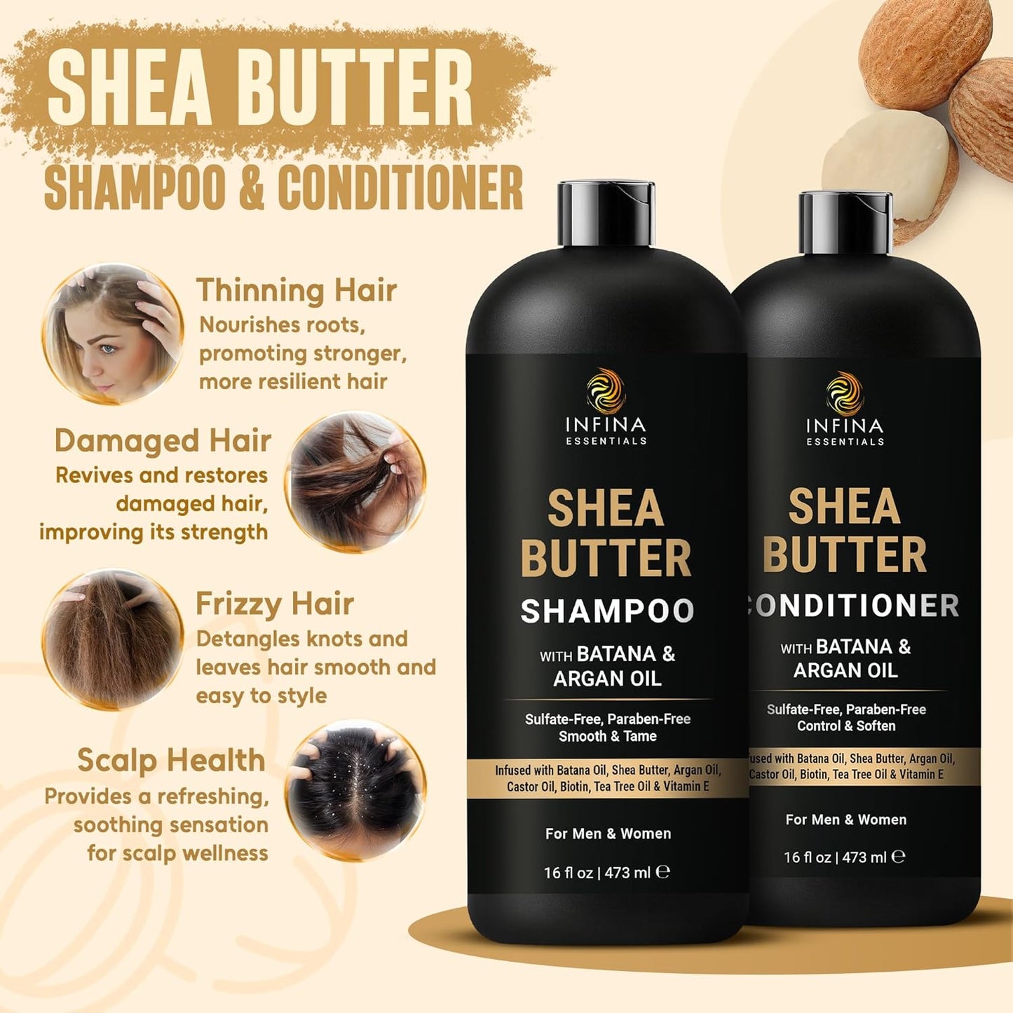 Shea Butter Shampoo and Conditioner with Batana and Argan Oil (16 floz)