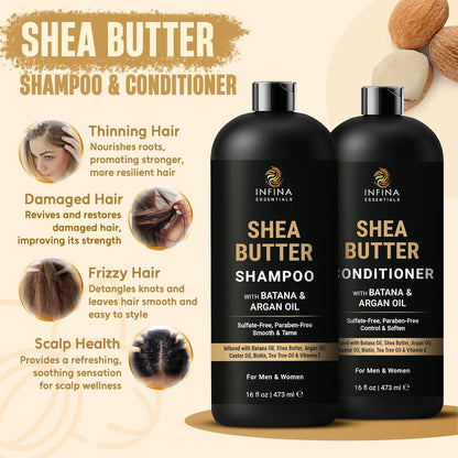 Shea Butter Shampoo and Conditioner with Batana and Argan Oil (16 floz)
