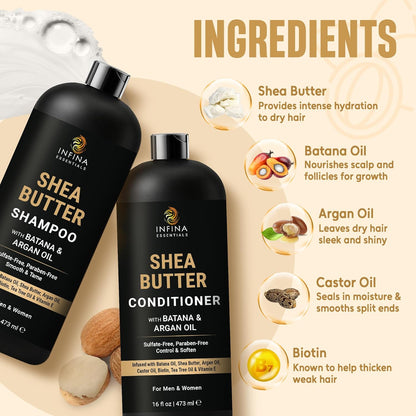 Shea Butter Shampoo and Conditioner with Batana and Argan Oil (16 floz)