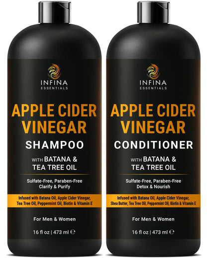 Apple Cider Vinegar Shampoo & Conditioner with Batana & Tea Tree Oil (16 floz)