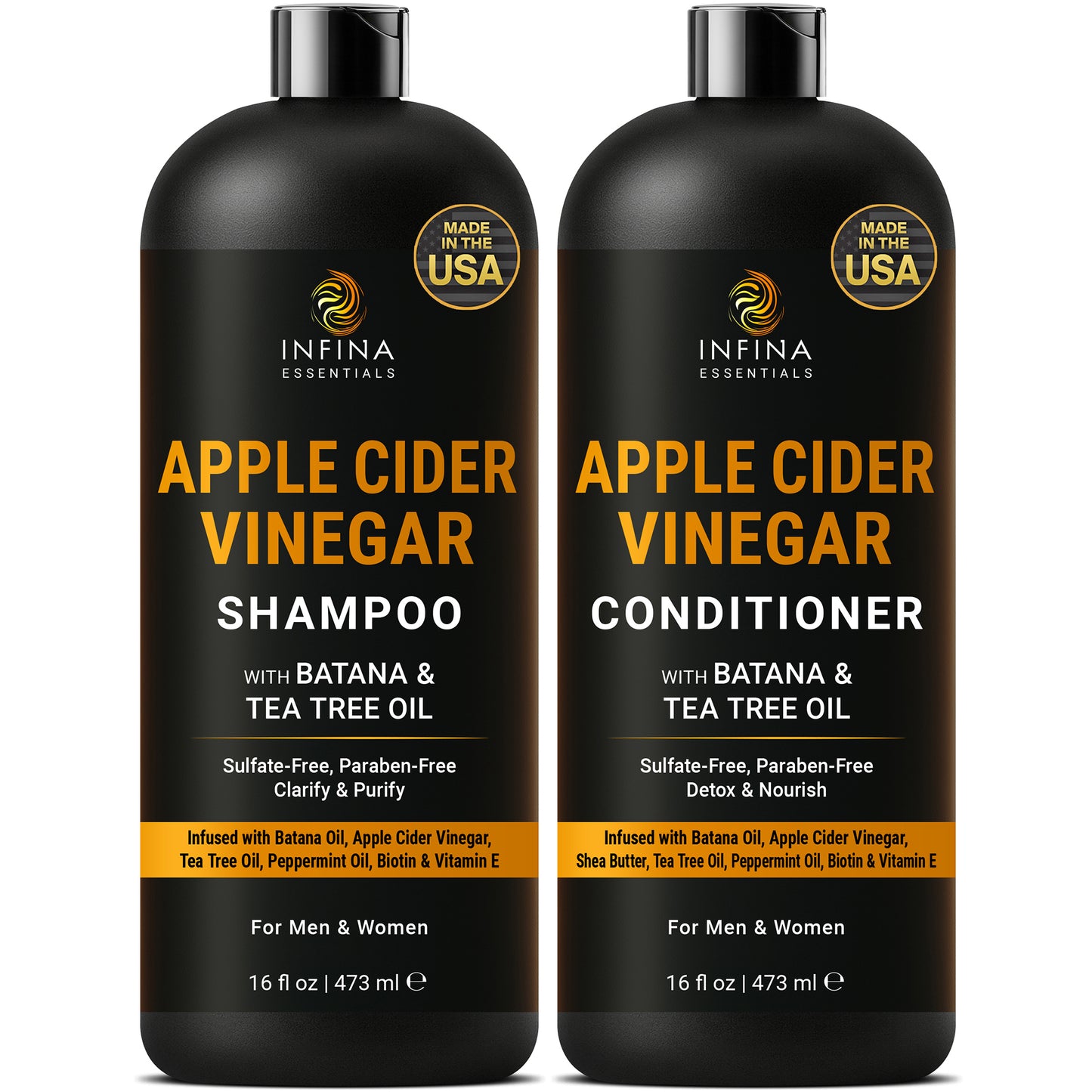 Apple Cider Vinegar Shampoo & Conditioner with Batana & Tea Tree Oil (16 floz)