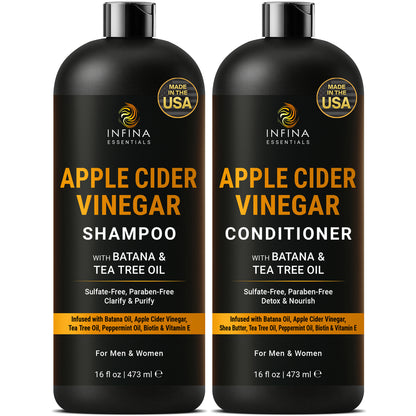 Apple Cider Vinegar Shampoo & Conditioner with Batana & Tea Tree Oil (16 floz)