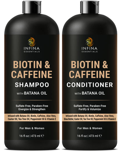 Biotin & Caffeine Shampoo & Conditioner Set with Batana Oil (16 floz)