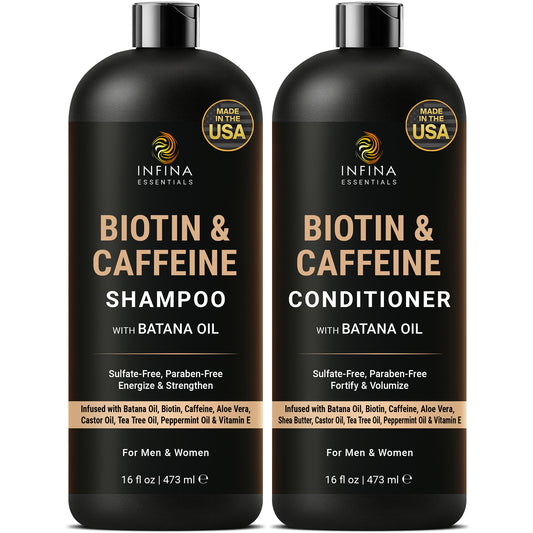 Biotin & Caffeine Shampoo & Conditioner Set with Batana Oil (16 floz)