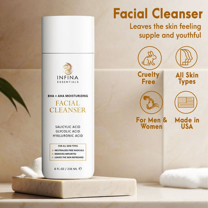 Hydrating Facial Cleanser, 8 fl oz - Cleanser with Hyaluronic Acid & Antioxidants - for All Skin Types