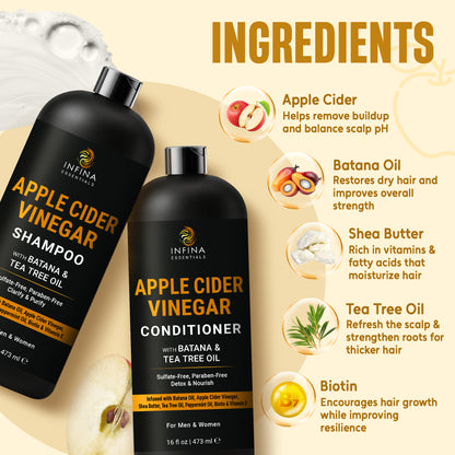 Apple Cider Vinegar Shampoo & Conditioner with Batana & Tea Tree Oil (16 floz)