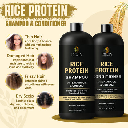 Rice Protein Shampoo and Conditioner  with Batana Oil & Ginseng (16 floz)