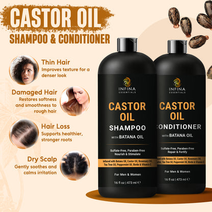 Castor Oil Shampoo and Conditioner Set with Batana Oil (16 floz)