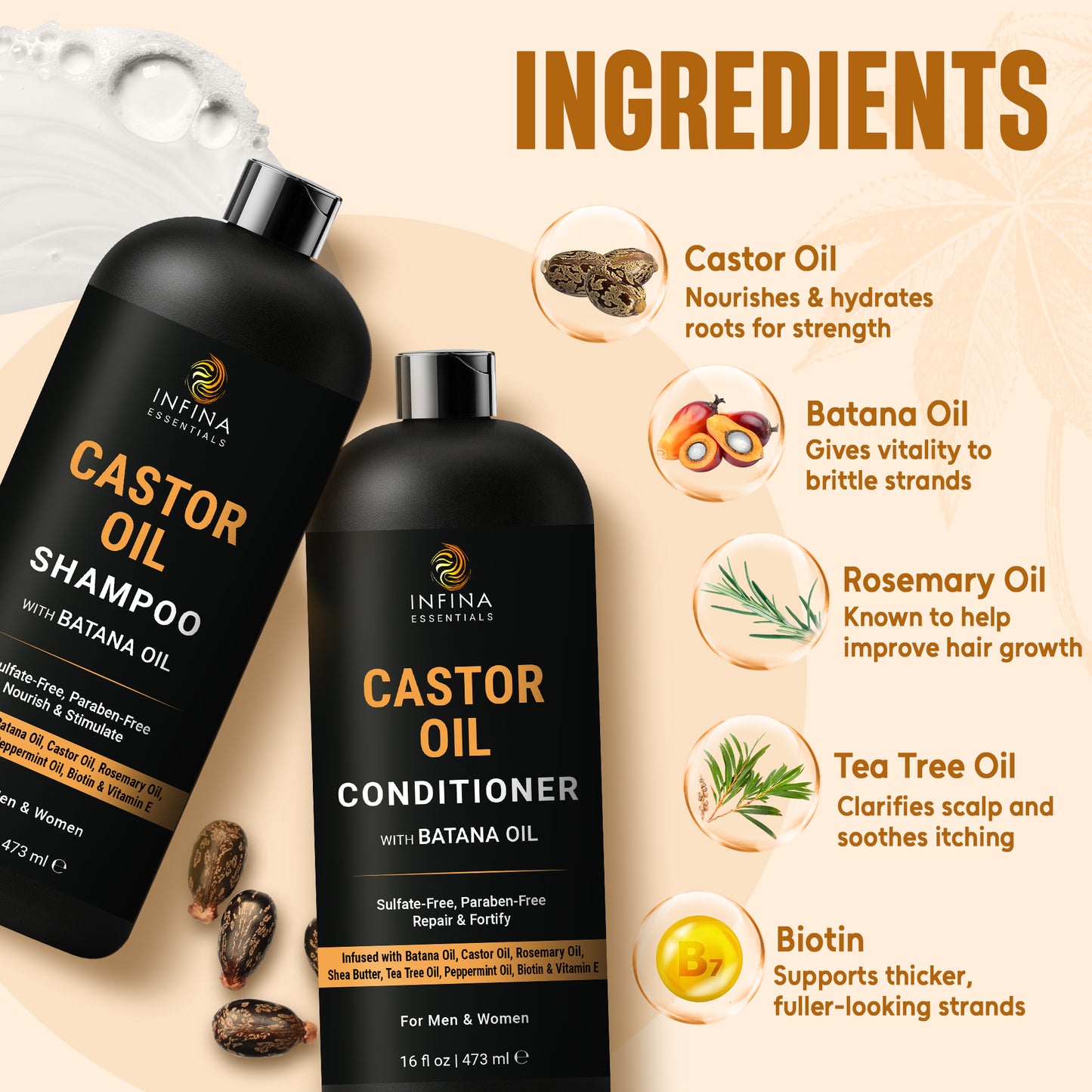 Castor Oil Shampoo and Conditioner Set with Batana Oil (16 floz)