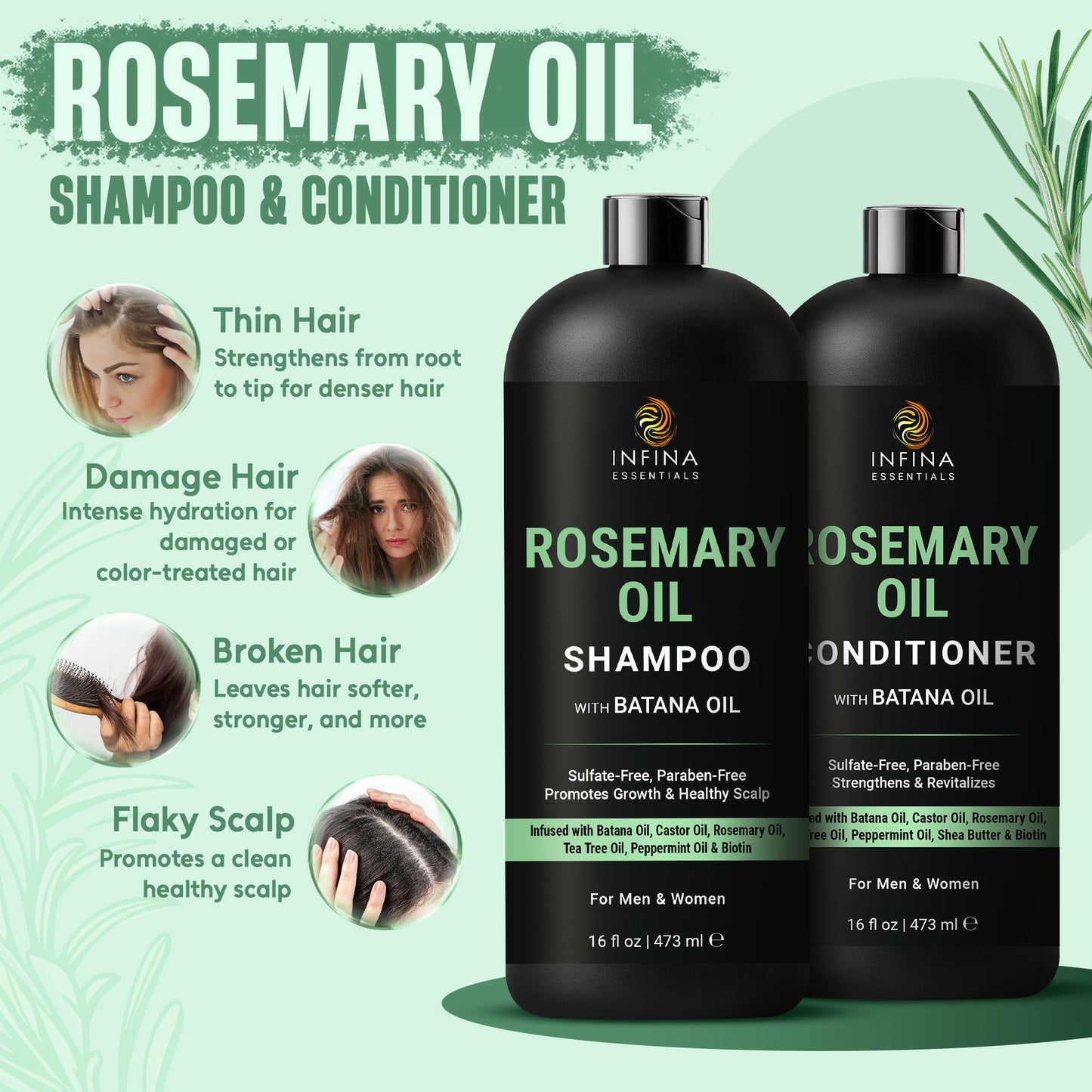 Rosemary Oil Shampoo and Conditioner with Batana Oil (16 floz)