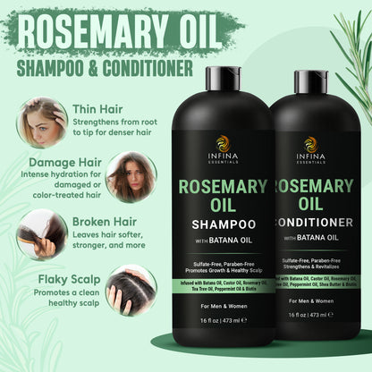 Rosemary Oil Shampoo and Conditioner with Batana Oil (16 floz)