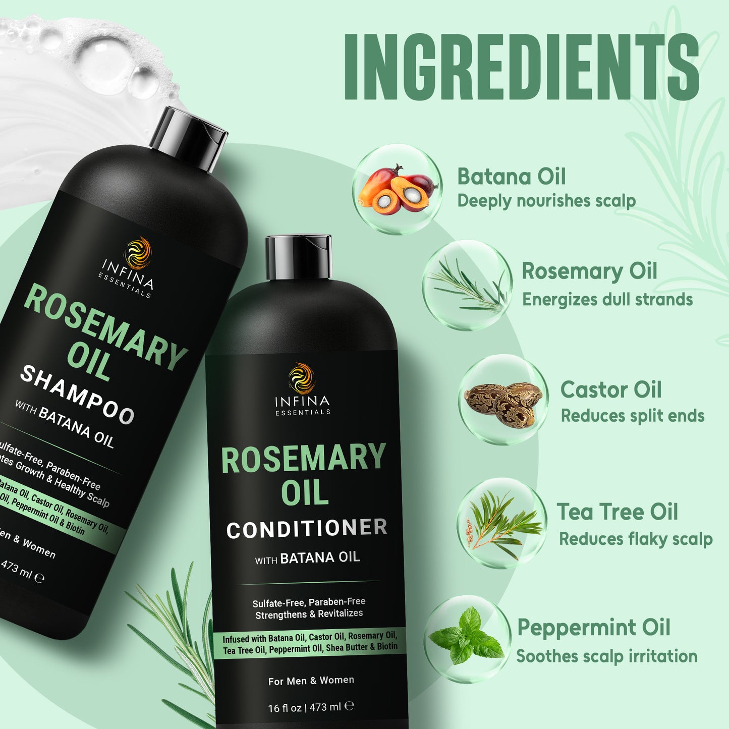 Rosemary Oil Shampoo and Conditioner with Batana Oil (16 floz)