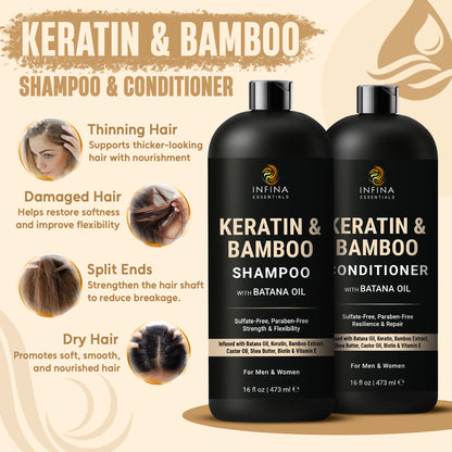 Keratin & Bamboo Shampoo and Conditioner with Batana Oil (16 floz)