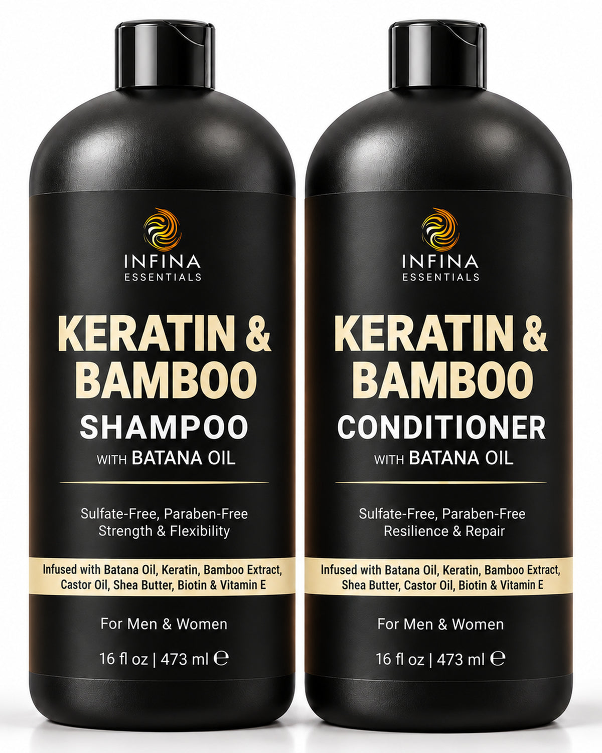 Keratin & Bamboo Shampoo and Conditioner with Batana Oil (16 floz)
