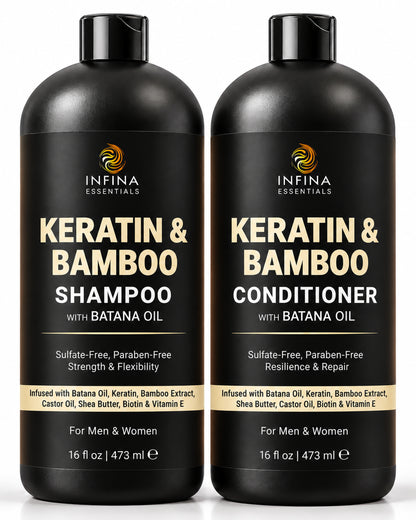 Keratin & Bamboo Shampoo and Conditioner with Batana Oil (16 floz)