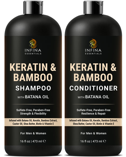 Keratin & Bamboo Shampoo and Conditioner with Batana Oil (16 floz)