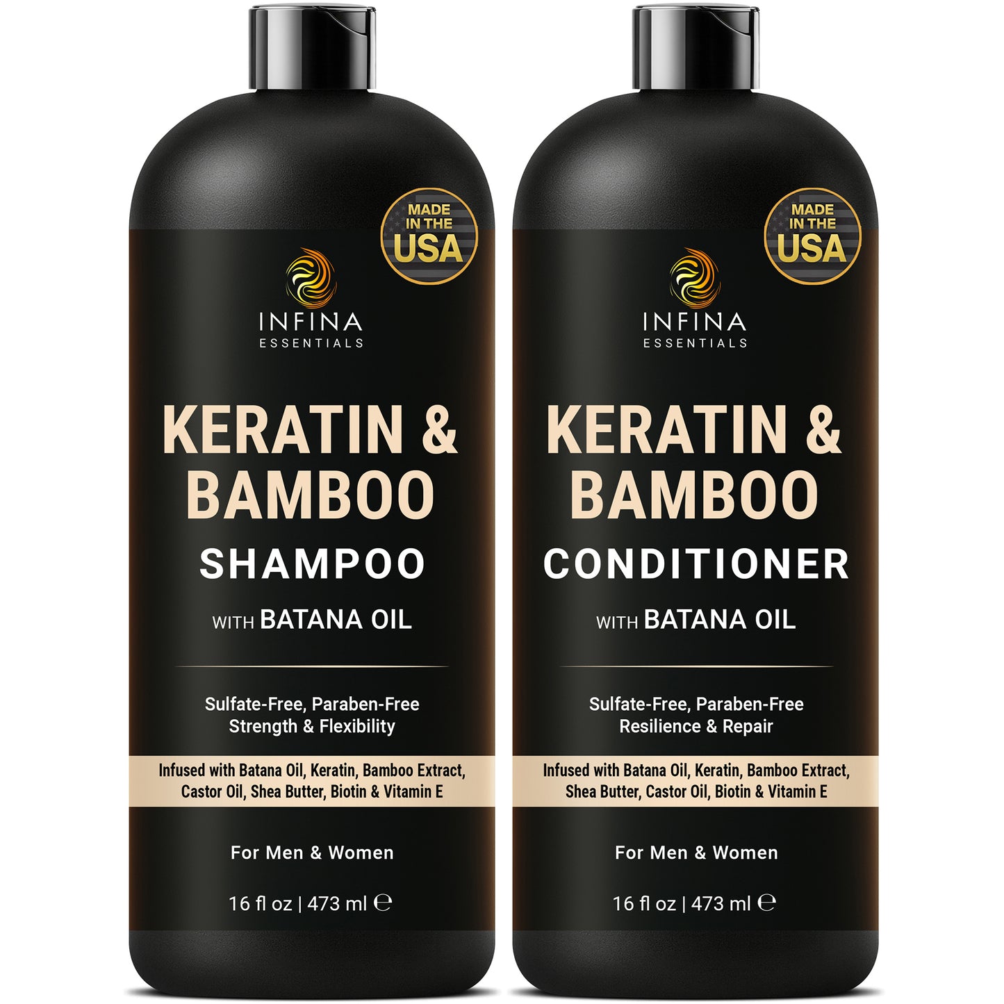 Keratin & Bamboo Shampoo and Conditioner with Batana Oil (16 floz)