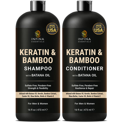 Keratin & Bamboo Shampoo and Conditioner with Batana Oil (16 floz)