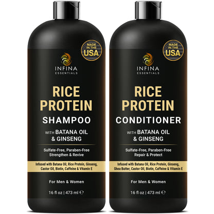 Rice Protein Shampoo and Conditioner  with Batana Oil & Ginseng (16 floz)